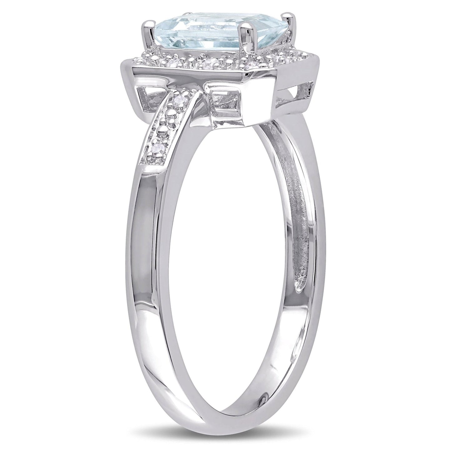 Women'S 1 Carat T.G.W. Emerald-Cut Aquamarine and Diamond Sterling Silver Cocktail Ring