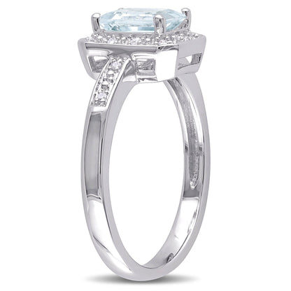 Women'S 1 Carat T.G.W. Emerald-Cut Aquamarine and Diamond Sterling Silver Cocktail Ring