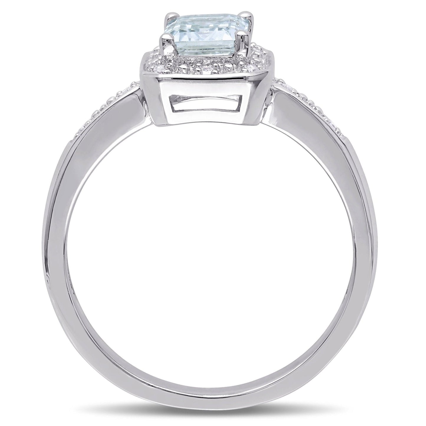 Women'S 1 Carat T.G.W. Emerald-Cut Aquamarine and Diamond Sterling Silver Cocktail Ring