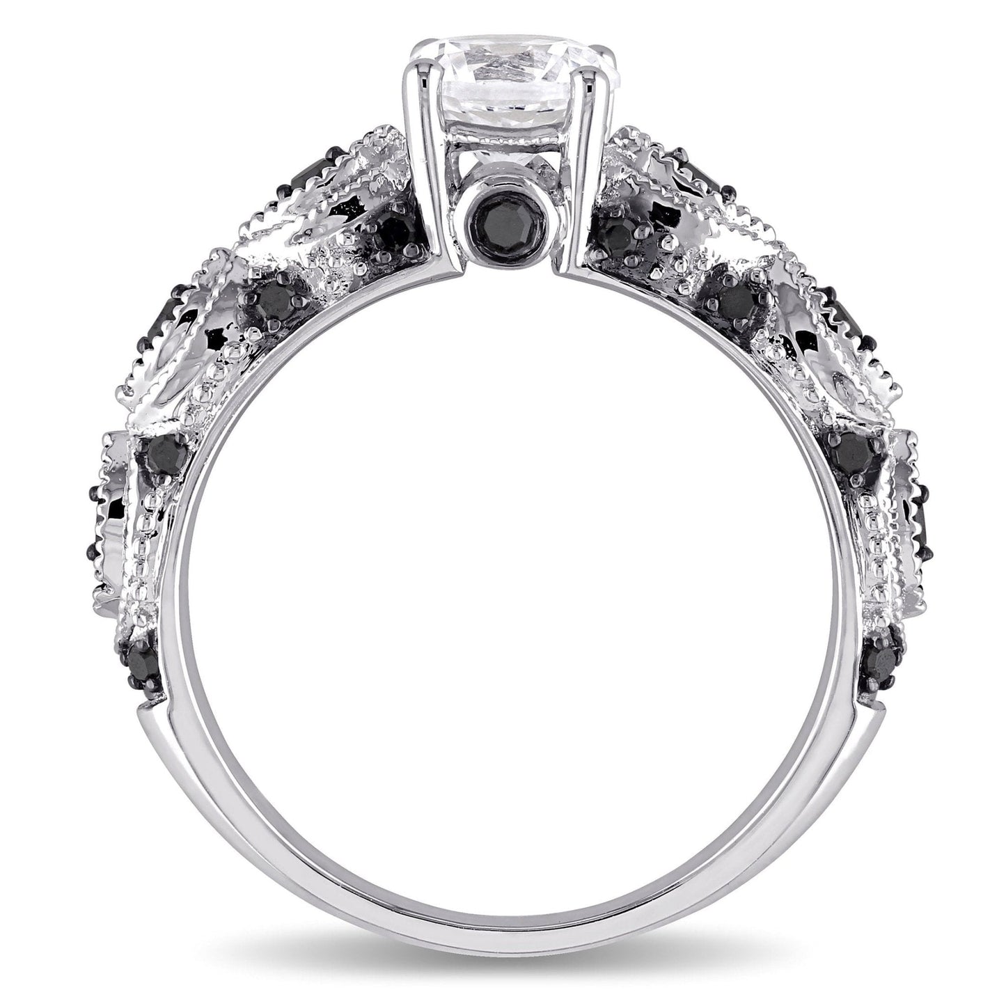 Women'S 1 CT Created Sapphire and 1/4 CT Black Diamond Engagement Ring in 10Kt White Gold