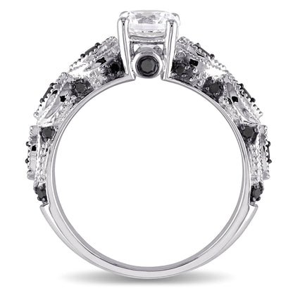 Women'S 1 CT Created Sapphire and 1/4 CT Black Diamond Engagement Ring in 10Kt White Gold