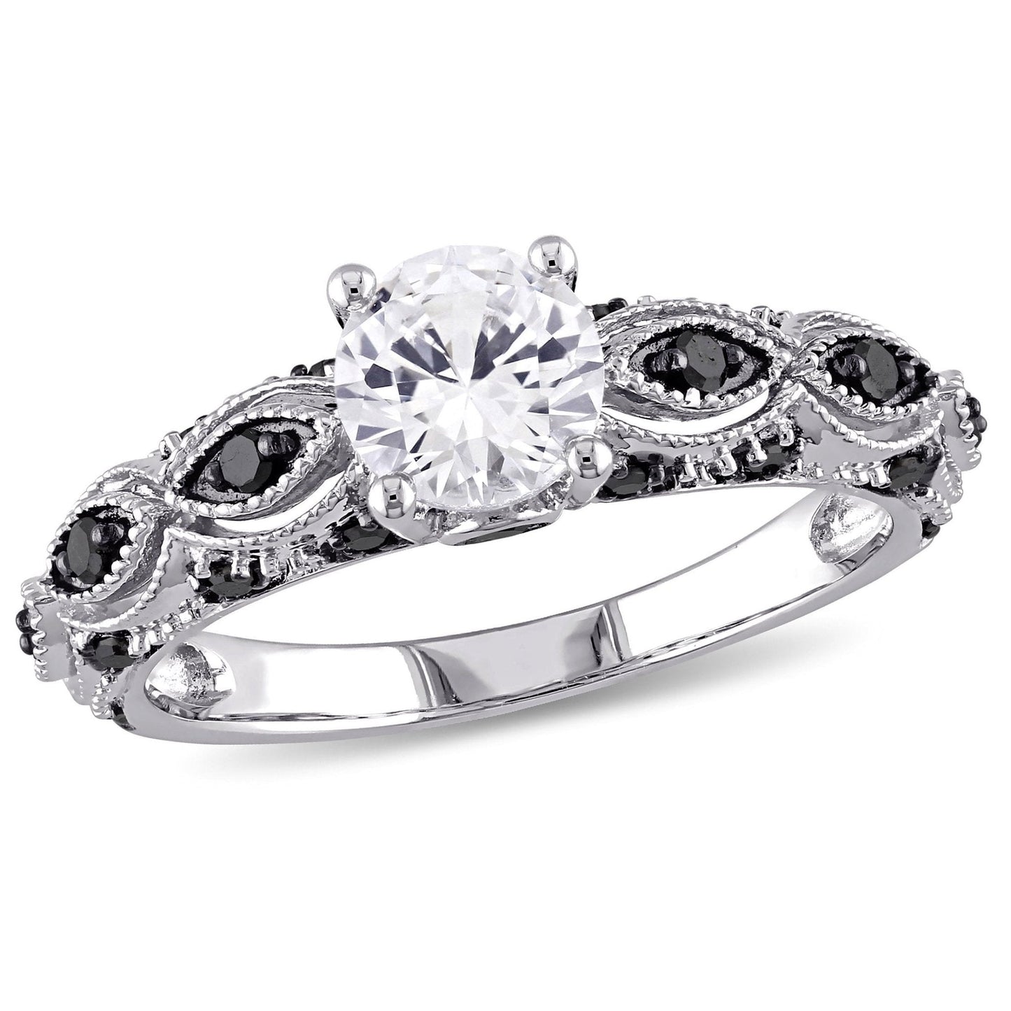 Women'S 1 CT Created Sapphire and 1/4 CT Black Diamond Engagement Ring in 10Kt White Gold - WORLD TIME VISITS