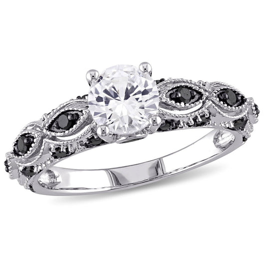 Women'S 1 CT Created Sapphire and 1/4 CT Black Diamond Engagement Ring in 10Kt White Gold - WORLD TIME VISITS