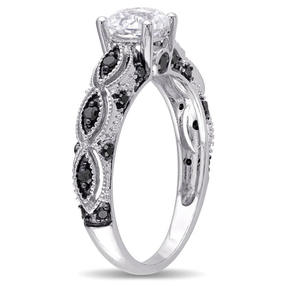Women'S 1 CT Created Sapphire and 1/4 CT Black Diamond Engagement Ring in 10Kt White Gold