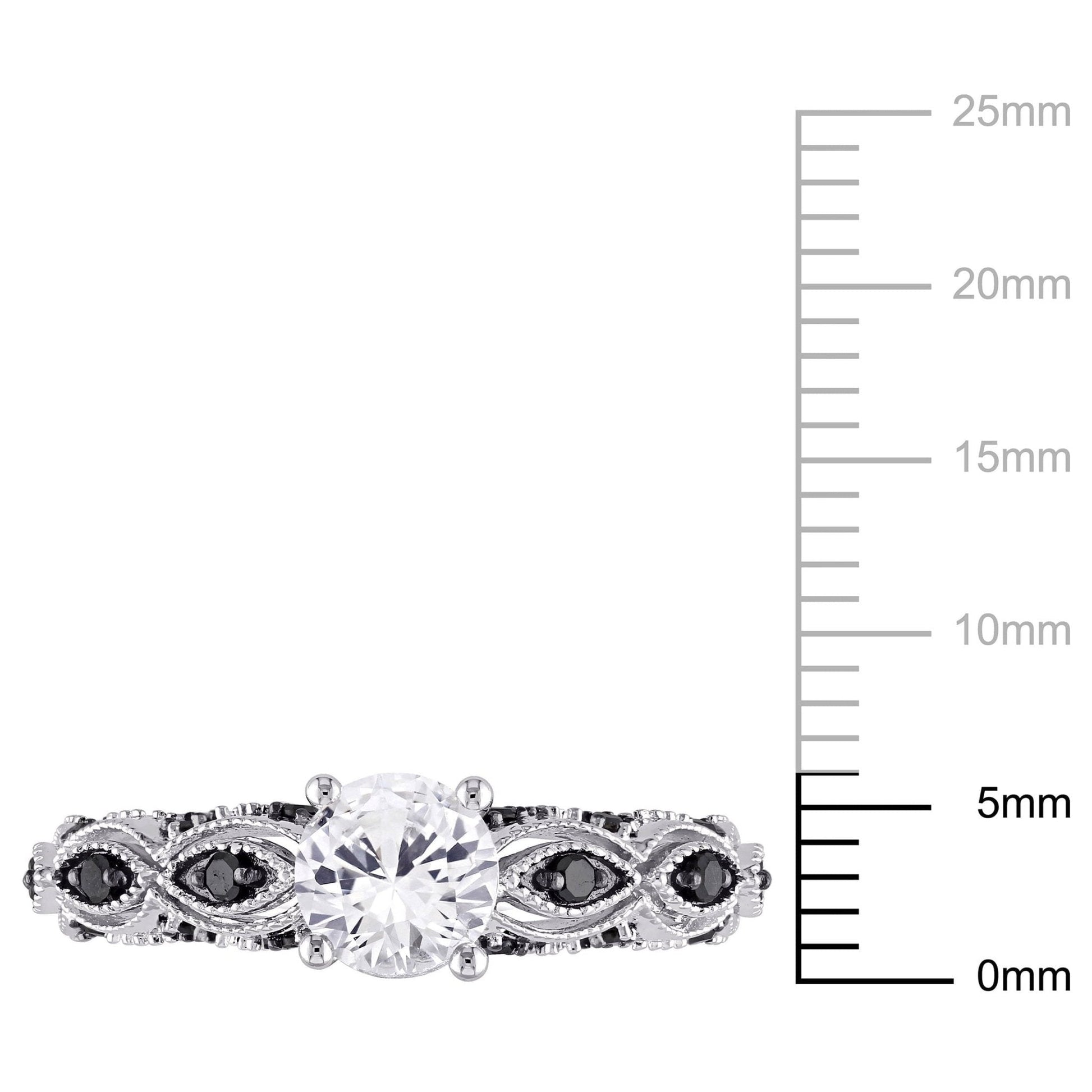 Women'S 1 CT Created Sapphire and 1/4 CT Black Diamond Engagement Ring in 10Kt White Gold - WORLD TIME VISITS