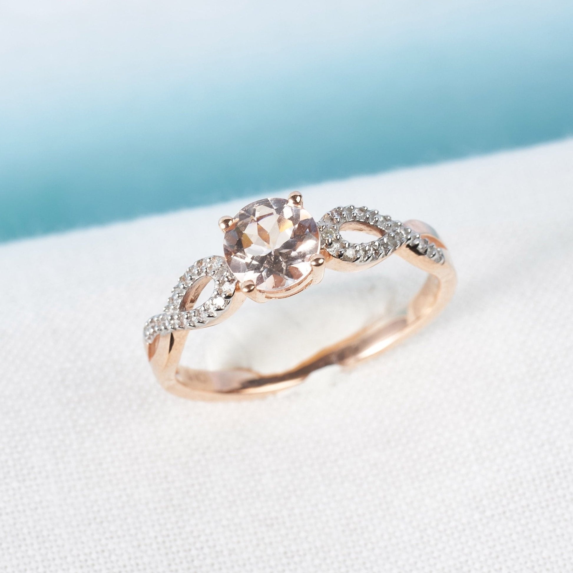 Women'S 1 CT Morganite & 1/10 CT T.W. Diamond 10Kt Rose Gold Infinity Engagement Ring - WORLD TIME VISITS