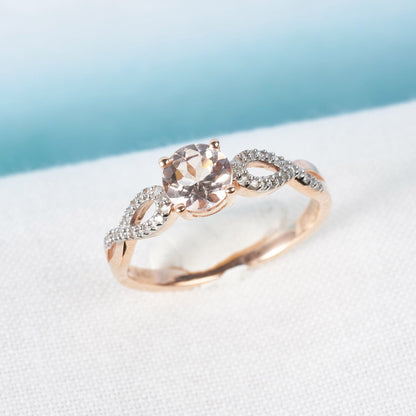 Women'S 1 CT Morganite & 1/10 CT T.W. Diamond 10Kt Rose Gold Infinity Engagement Ring - WORLD TIME VISITS
