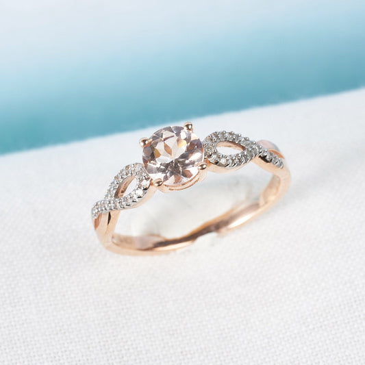 Women'S 1 CT Morganite & 1/10 CT T.W. Diamond 10Kt Rose Gold Infinity Engagement Ring - WORLD TIME VISITS