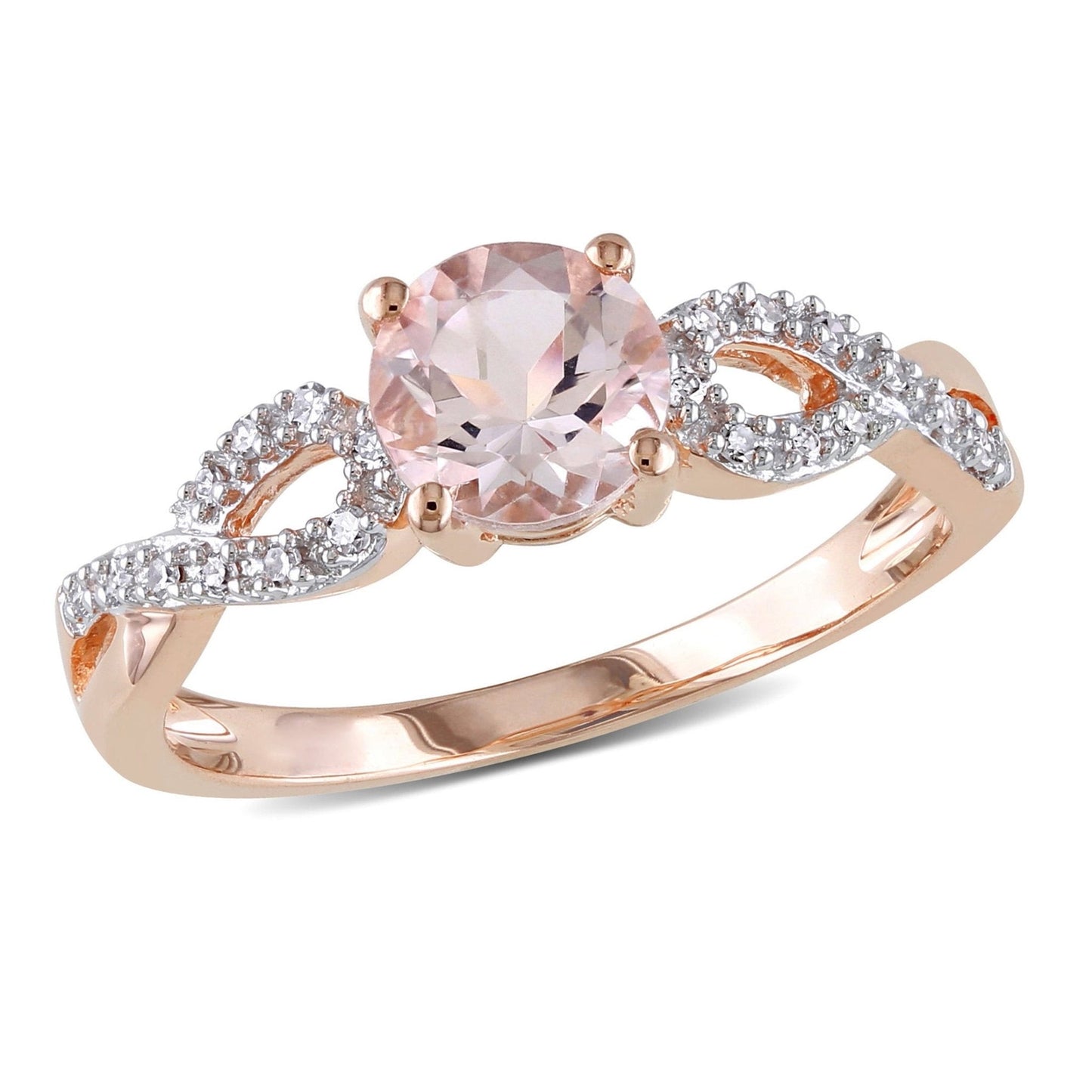 Women'S 1 CT Morganite & 1/10 CT T.W. Diamond 10Kt Rose Gold Infinity Engagement Ring - WORLD TIME VISITS