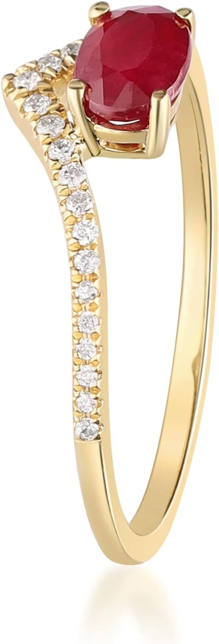 Women'S 10K Yellow Gold Mozambique Genuine Ruby Ring with Diamonds (Oval - Cut) Shaped (Tw1969R - Ruby - 9) - WORLD TIME VISITS