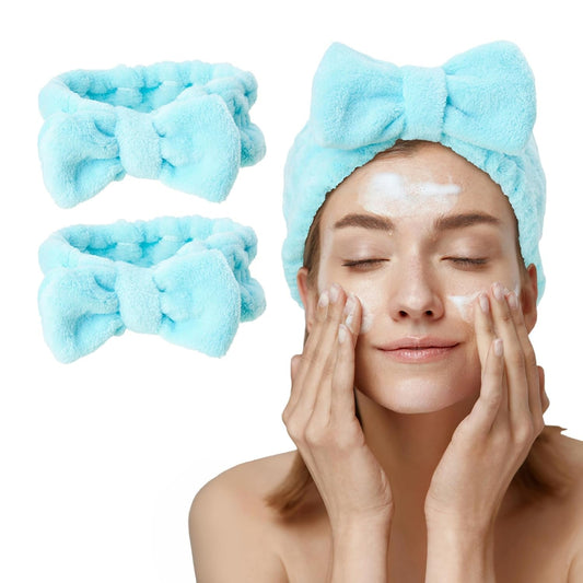Women'S 2 Pack Microfiber Towel Headband - Spa Headband for Washing Face, Skin Care, Makeup, and Messy Hair Wrap - Preppy Stuff Shower Hair Accessories - WORLD TIME VISITS