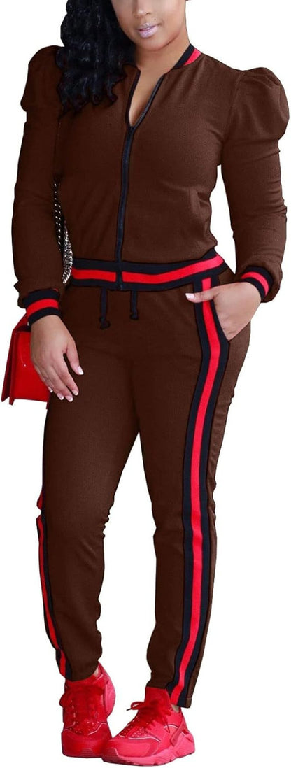 Women'S 2 Pieces Outfits Long Sleeve Zipper Jacket and Pants Set Tracksuits - WORLD TIME VISITS