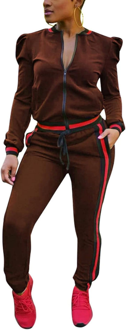 Women'S 2 Pieces Outfits Long Sleeve Zipper Jacket and Pants Set Tracksuits - WORLD TIME VISITS