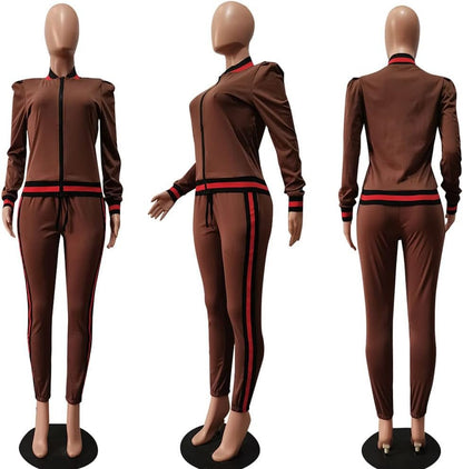 Women'S 2 Pieces Outfits Long Sleeve Zipper Jacket and Pants Set Tracksuits