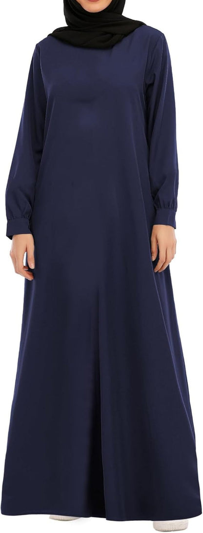 Womens Abaya Long Sleeve Muslim Dress Prayer Clothes Casual Islamic Kaftan with Pocket - WORLD TIME VISITS