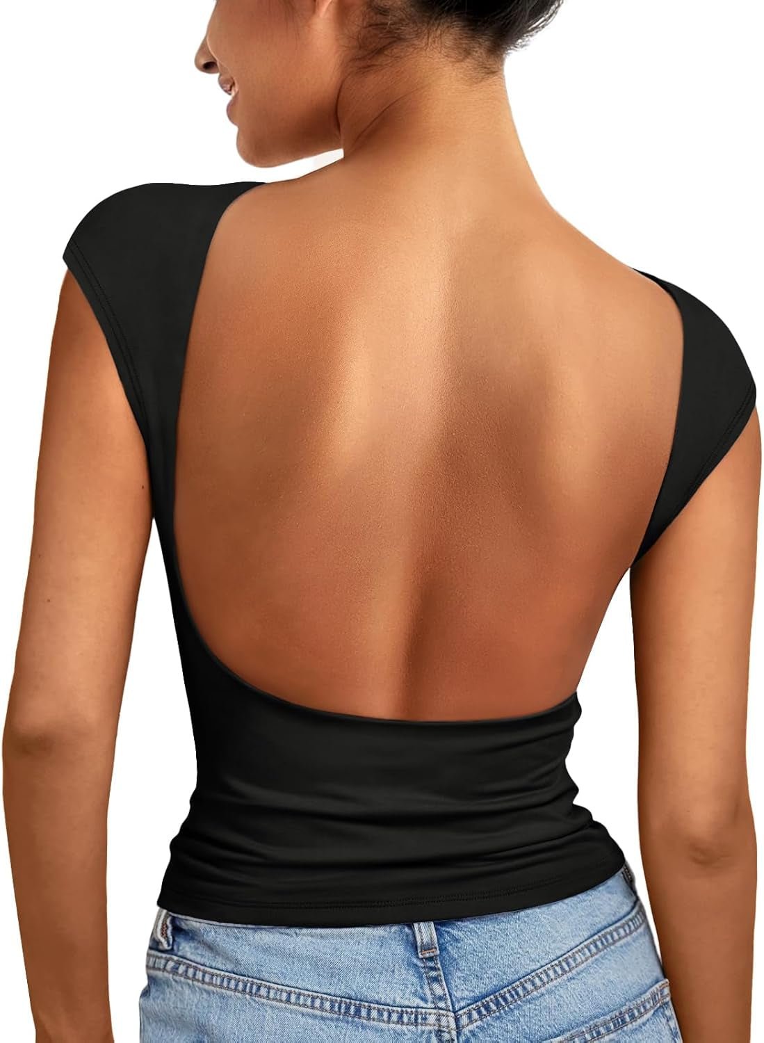 Womens Backless Tops Open Back Shirts Summer Crop Shirts Short Sleeve Cute Clothes Y2K Clothing 2025 - WORLD TIME VISITS