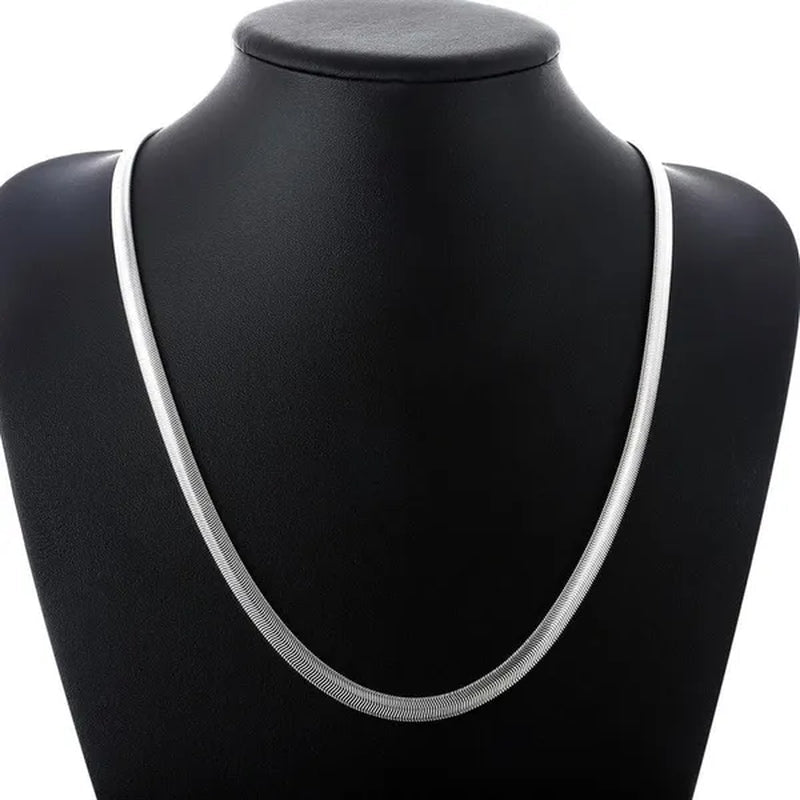 Women's Charm 925 Sterling Silver 6MM Fine Soft Flat Snake Chain Bracelets Elegant Necklace Bridal Wedding Jewelry Set