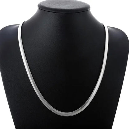 Women's Charm 925 Sterling Silver 6MM Fine Soft Flat Snake Chain Bracelets Elegant Necklace Bridal Wedding Jewelry Set