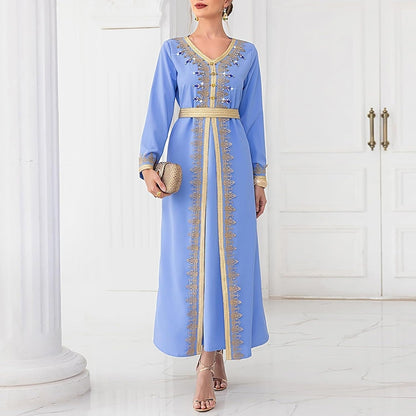 Women'S Chiffon Kaftan Abaya Dress Muslim Long Sleeve Self Tie Flowy Maxi Dress Abaya Casual Dress Dubai Outfits - WORLD TIME VISITS
