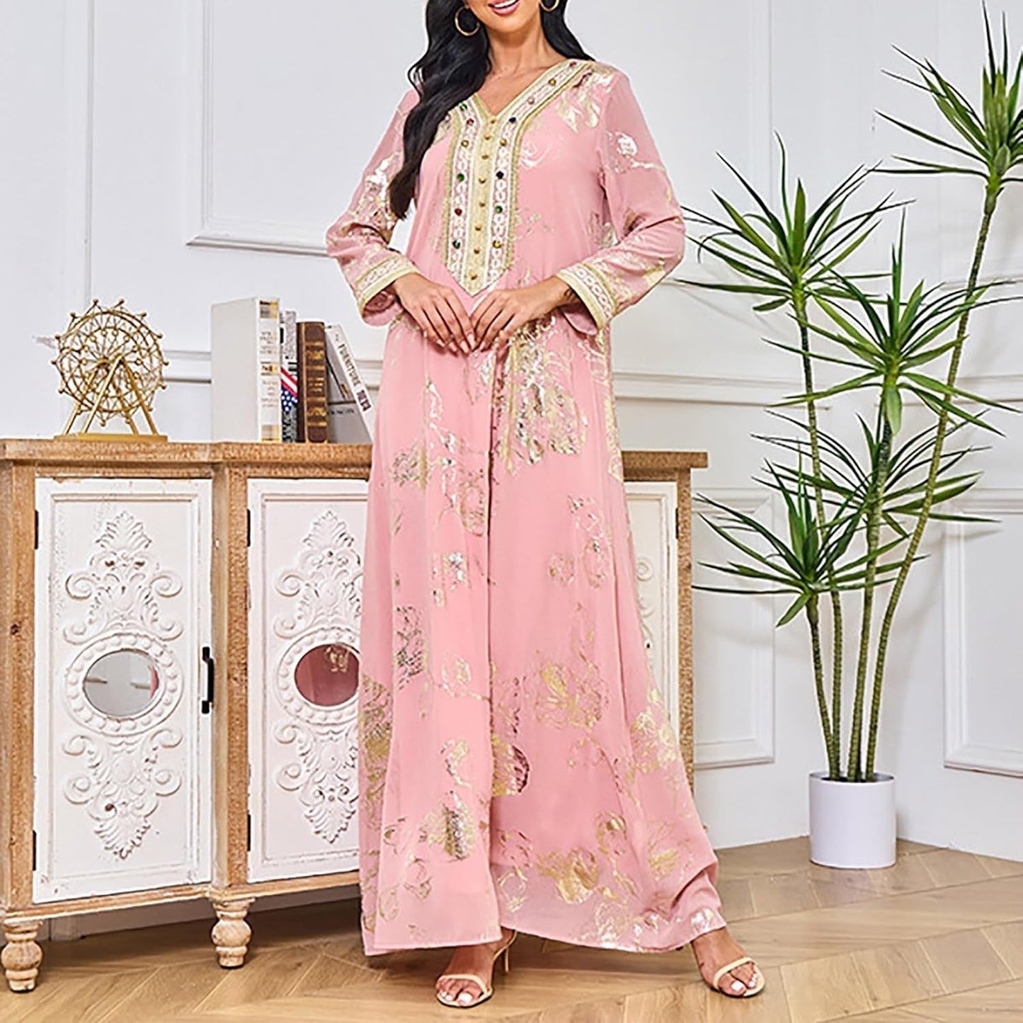 Women'S Chiffon Kaftan Abaya Dress Muslim Long Sleeve Self Tie Flowy Maxi Dress Abaya Casual Dress Dubai Outfits