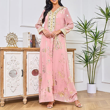 Women'S Chiffon Kaftan Abaya Dress Muslim Long Sleeve Self Tie Flowy Maxi Dress Abaya Casual Dress Dubai Outfits