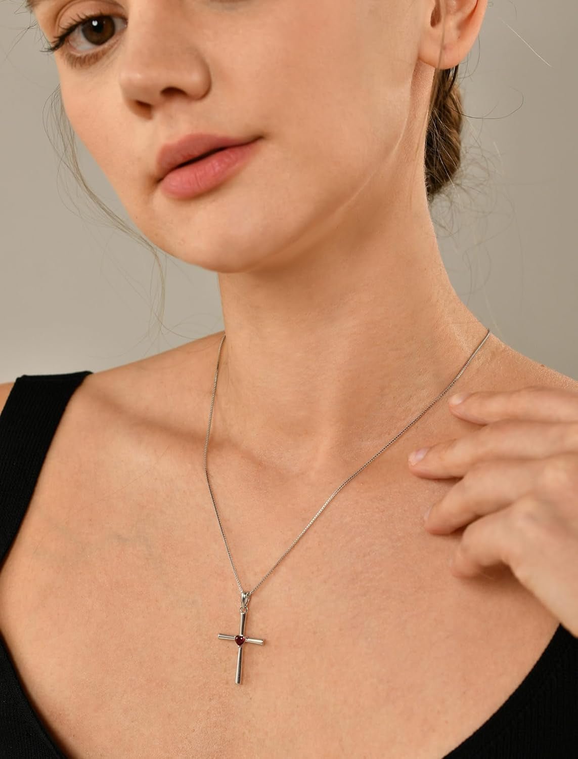 Women'S Cross Necklace 925 Sterling Silver Crucifix Pendant Heart Cut Birthstone Criss Jewelry - WORLD TIME VISITS