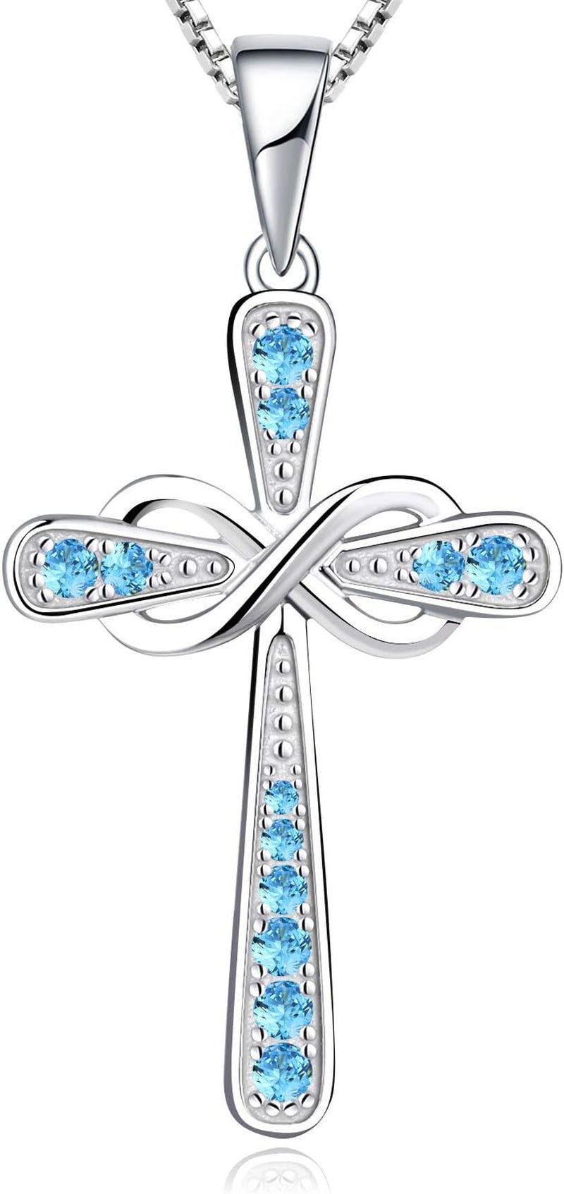 Women'S Cross Necklace 925 Sterling Silver Infinity Pendant Birthstone Criss Jewelry - WORLD TIME VISITS