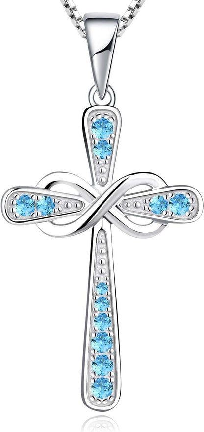 Women'S Cross Necklace 925 Sterling Silver Infinity Pendant Birthstone Criss Jewelry - WORLD TIME VISITS