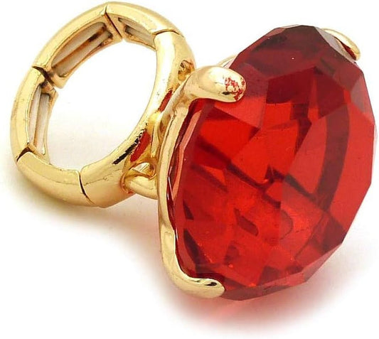 Women'S Extra Big Crystal Colorful Stone Stretch Ring - WORLD TIME VISITS