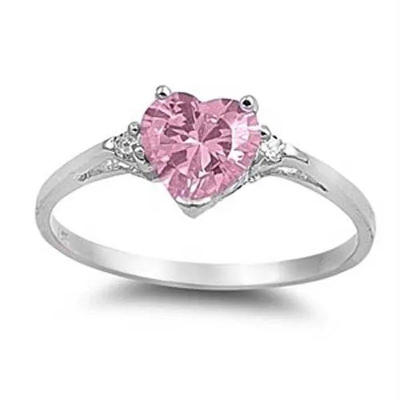 Women'S Fashion Silver Heart White Sapphire Promise Ring Wedding Rings for Women Size 6 7 8 9 10