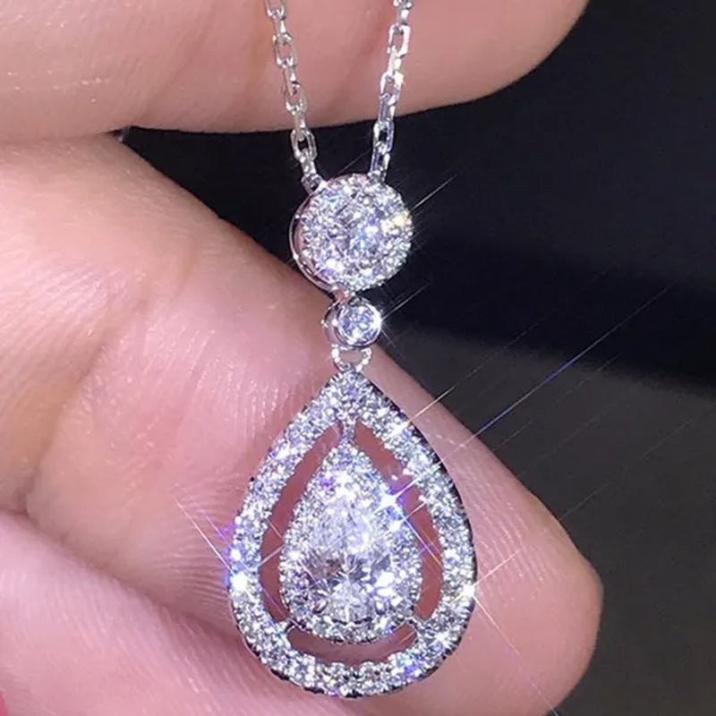 Women'S Fashion Water Drop Diamond White Sapphire Pendant Necklace Women Jewelry Gifts - WORLD TIME VISITS
