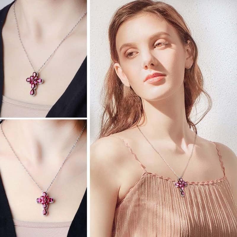 Womens Gemstone Cross Pendant Necklace 925 Sterling Silver Created Ruby Peridot Religious Christian Jesus Jewelry Water Wave Chain 18+2 Inches - WORLD TIME VISITS