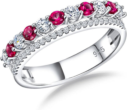 Women'S Half Eternity Band 5Mm Thick Double Band Ring Sterling Silver Gemstone Diamond Anniversary Ring Stackable Birthstone Rings Size 6 - 10 (With Gift Box) - WORLD TIME VISITS