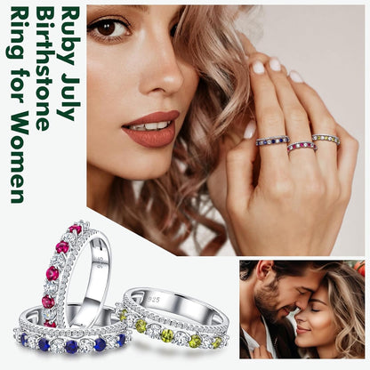 Women'S Half Eternity Band 5Mm Thick Double Band Ring Sterling Silver Gemstone Diamond Anniversary Ring Stackable Birthstone Rings Size 6 - 10 (With Gift Box) - WORLD TIME VISITS