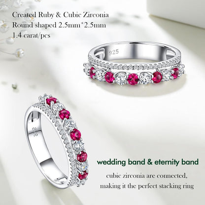 Women'S Half Eternity Band 5Mm Thick Double Band Ring Sterling Silver Gemstone Diamond Anniversary Ring Stackable Birthstone Rings Size 6-10 (With Gift Box)