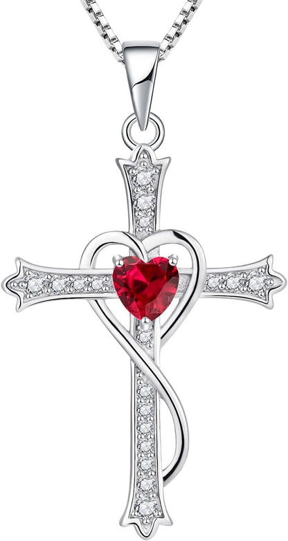 Women'S Heart Cross Necklace 925 Sterling Silver Cubic Zirconia Knot Pendant Crucifix Jewelry for Women - WORLD TIME VISITS