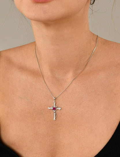 Women'S Heart Cross Necklace 925 Sterling Silver Cubic Zirconia Knot Pendant Crucifix Jewelry for Women - WORLD TIME VISITS