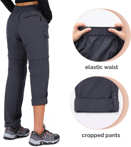 Women'S-Hiking-Pants-Convertible Quick-Dry-Stretch-Lightweight Zip-Off Outdoor Pants with 5 Deep Pockets