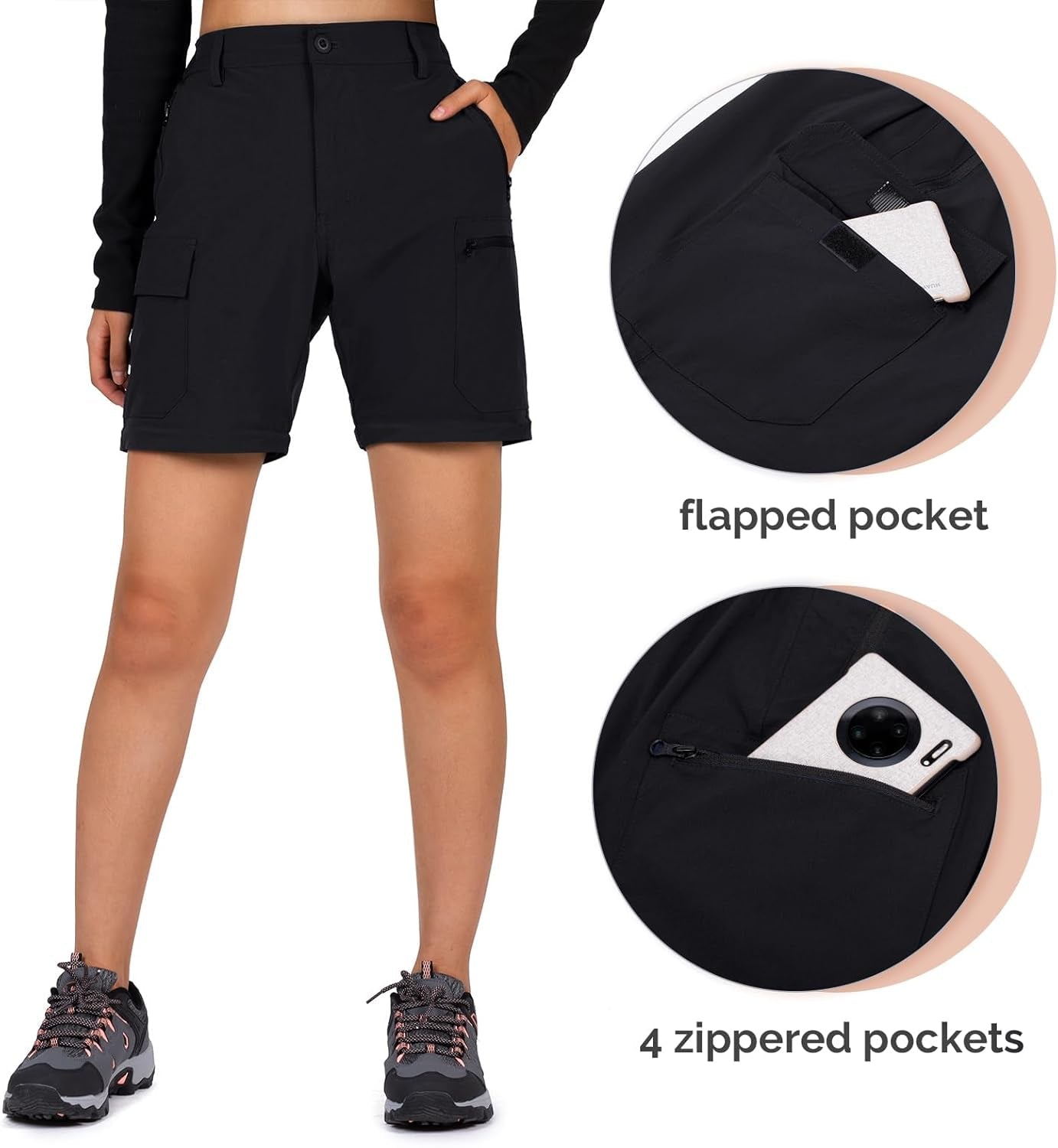 Women'S-Hiking-Pants-Convertible Quick-Dry-Stretch-Lightweight Zip-Off Outdoor Pants with 5 Deep Pockets