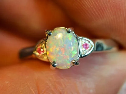 Women's Jewelry Oval Fire Opal&Ruby 925 Sterling Silver Rings 5-10
