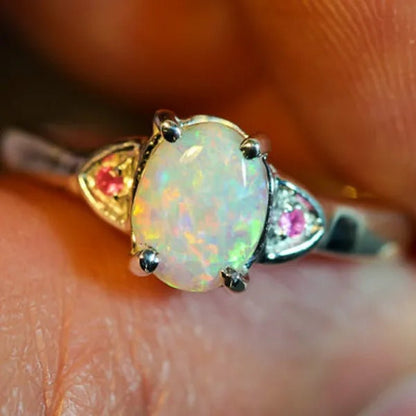 Women's Jewelry Oval Fire Opal&Ruby 925 Sterling Silver Rings 5 - 10 - WORLD TIME VISITS