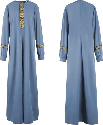 Womens Long Sleeve Ethnic Style Zipper Muslim Dresses Abaya with Hijabs