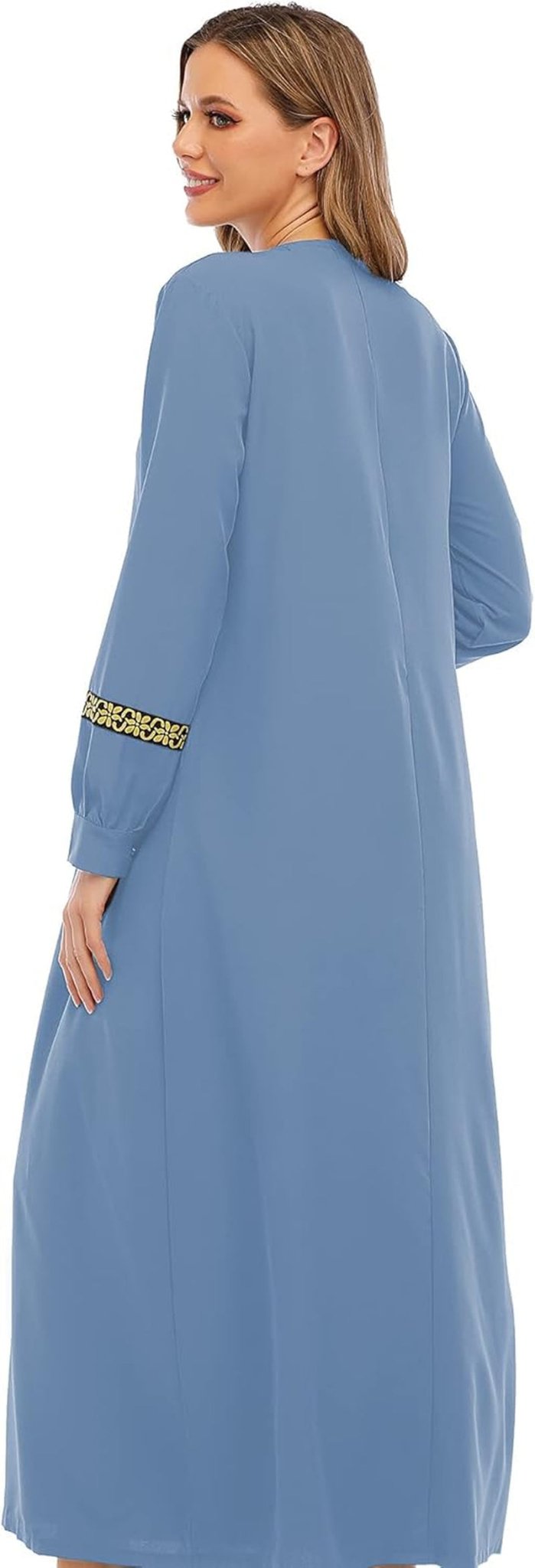 Womens Long Sleeve Ethnic Style Zipper Muslim Dresses Abaya with Hijabs