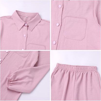 Women'S Muslim 2 Pieces Sets Long Sleeve Button down Shirt and Pants Abaya Casual Dress Dubai Outfits
