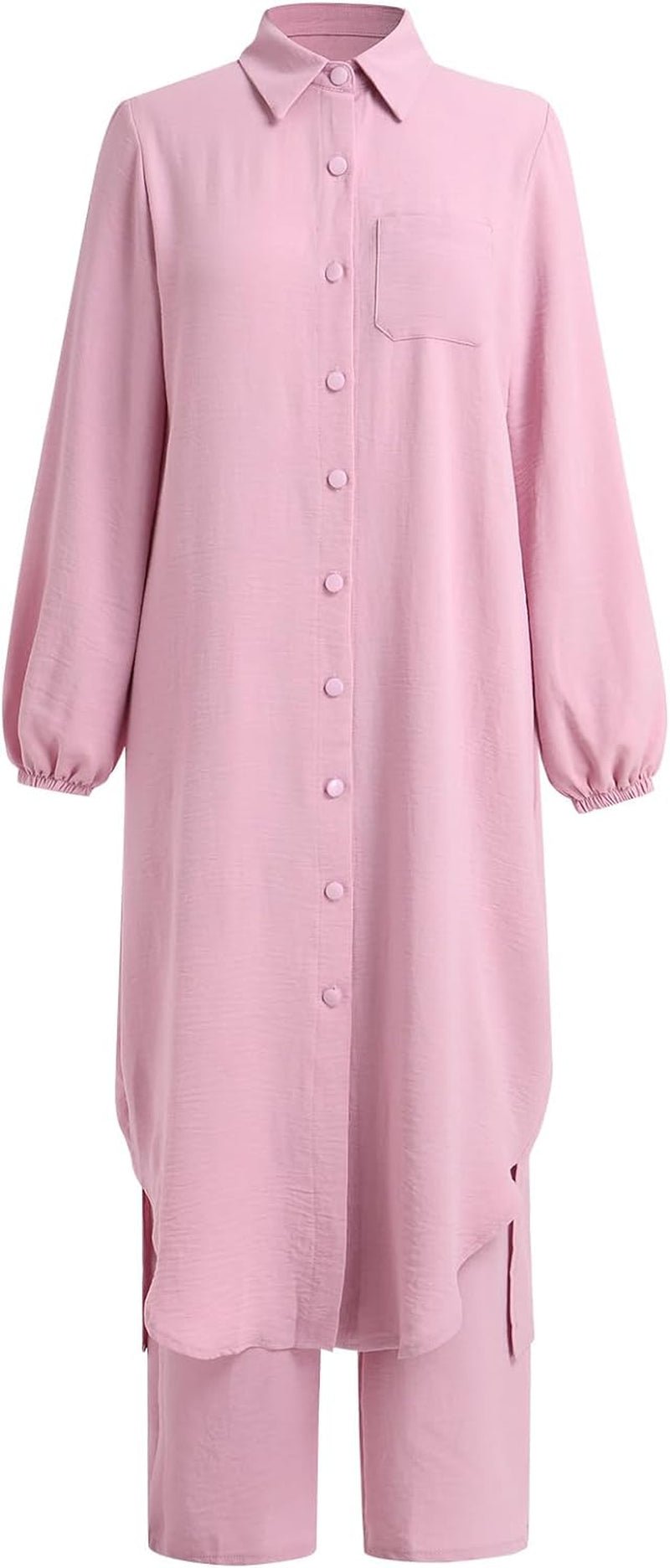 Women'S Muslim 2 Pieces Sets Long Sleeve Button down Shirt and Pants Abaya Casual Dress Dubai Outfits