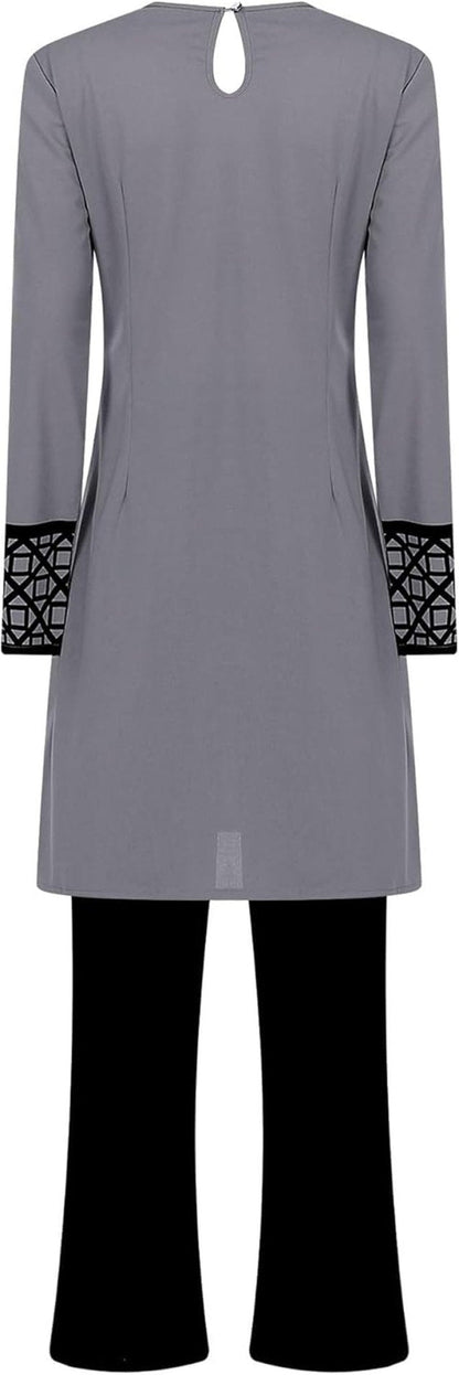 Womens Muslim Abaya 2 - Piece Suits Long Sleeve Robe with Pants Outfit Islamic Prayer Clothes Sets - WORLD TIME VISITS