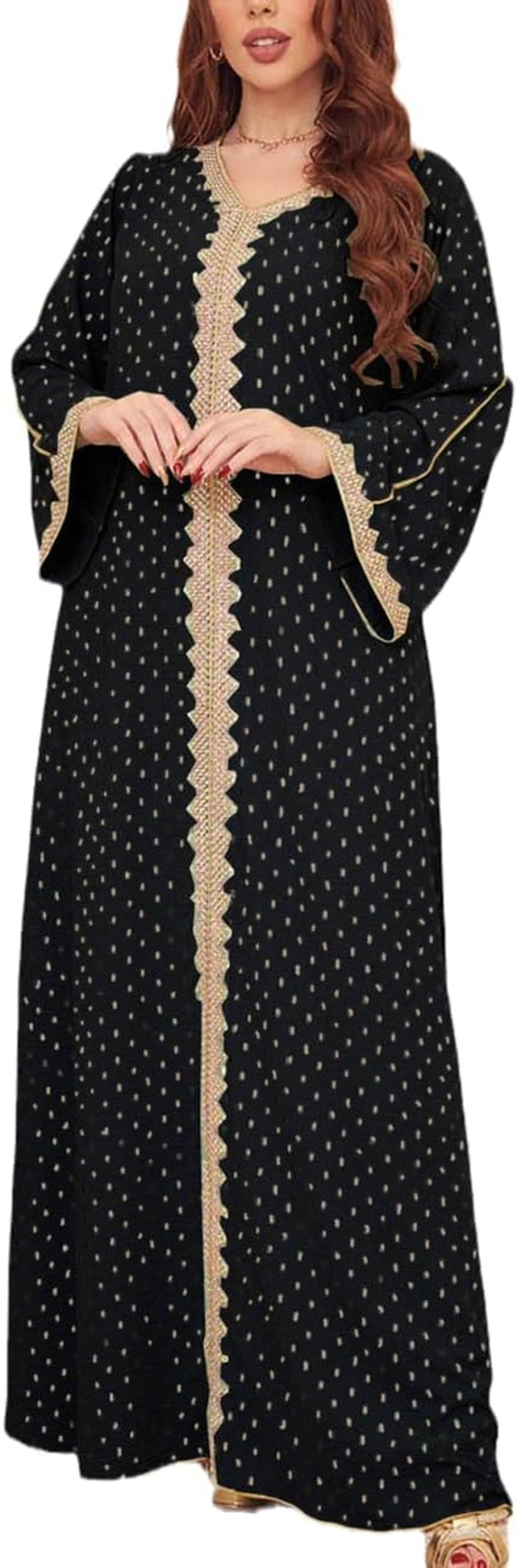 Womens Muslim Abaya Dress One - Piece V Neck Bronzing Dress Islamic Full Length Kaftan Daily Casual Dress - WORLD TIME VISITS