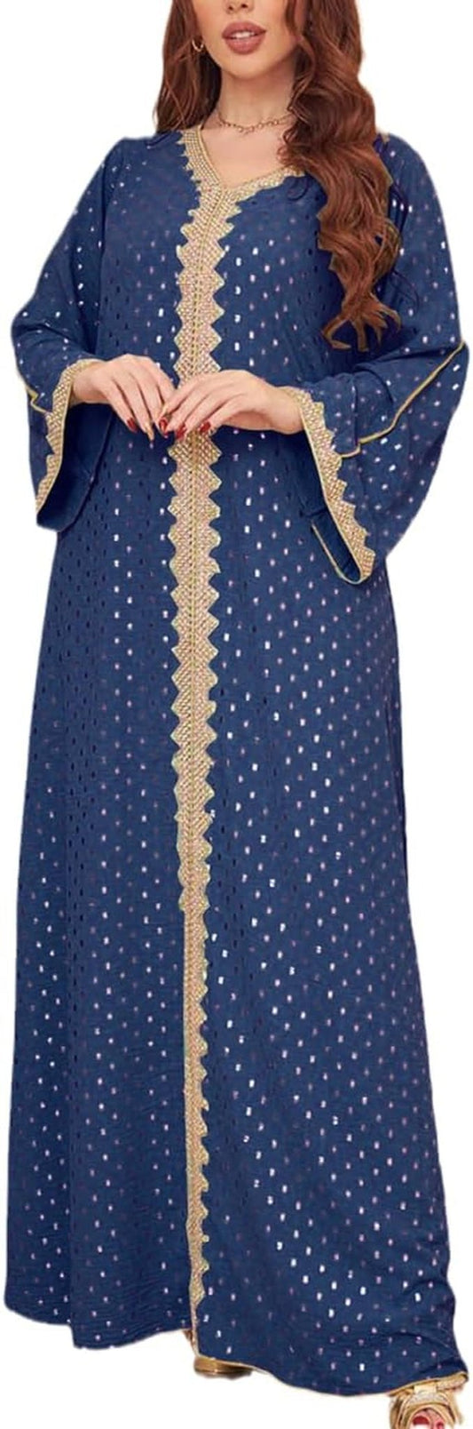 Womens Muslim Abaya Dress One - Piece V Neck Bronzing Dress Islamic Full Length Kaftan Daily Casual Dress - WORLD TIME VISITS