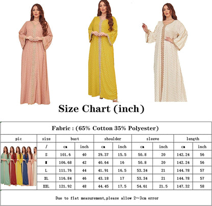 Women'S Muslim Abaya Dress V Neck Bronzing Long Sleeves Elegant Prayer Wear Daily Casual Dress
