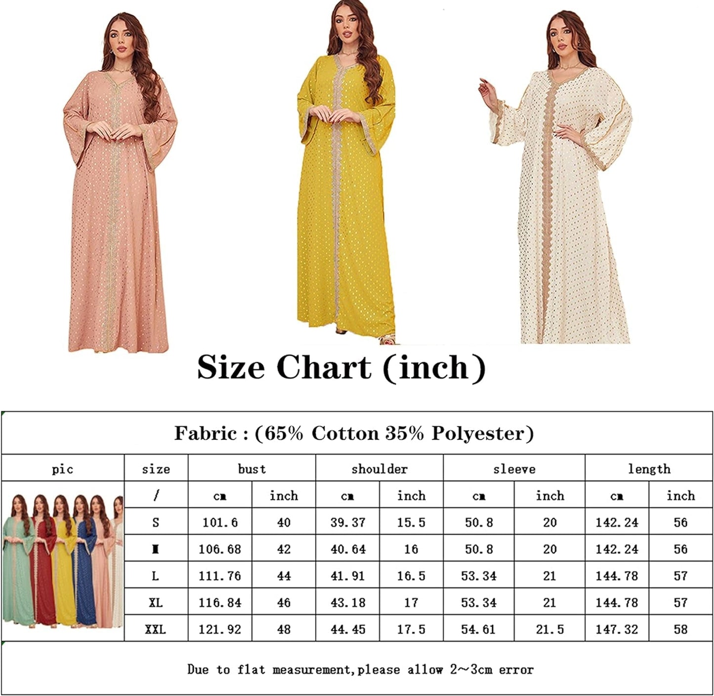 Women'S Muslim Abaya Dress V Neck Bronzing Long Sleeves Elegant Prayer Wear Daily Casual Dress